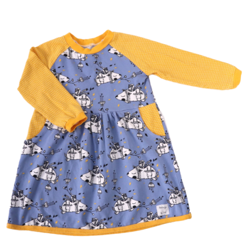 Sukienka Hand Made ok. 110 cm niebiesko żółta.png